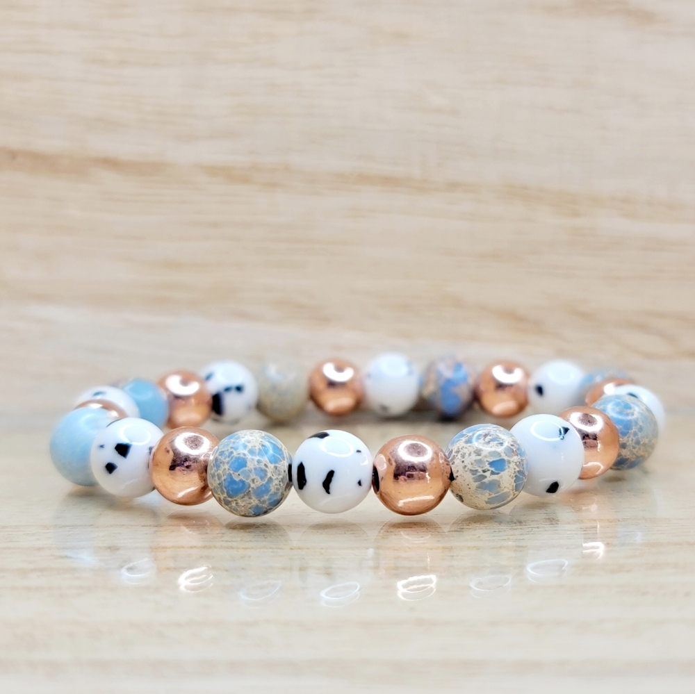 Multi Color Rose Gold Gemstone Stretch Bracelet - Picture 6 of 11